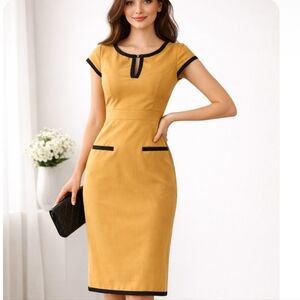 Donna Ricco New York | Elegant Beige Brown Dress Black Accents